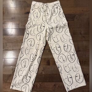 Abstract Face Print White Pants